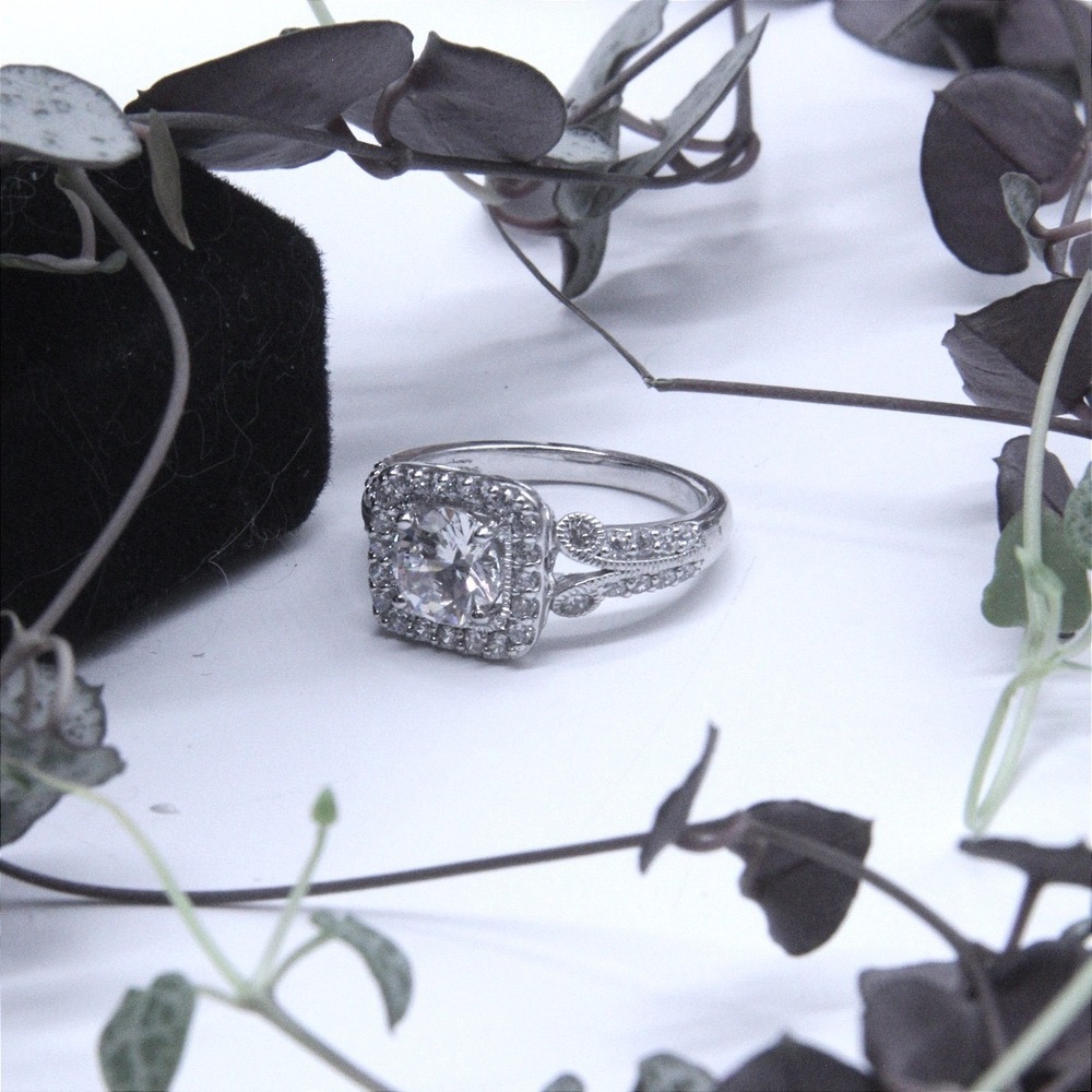 Sterling Silver Cushion Halo Cocktail Ring Round Cut Pave Split Shank Size 7.25